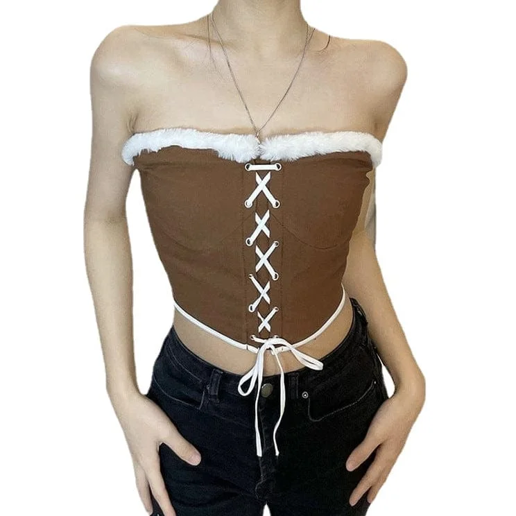 Women's Grunge Strappy Fluffy Splice Bustier