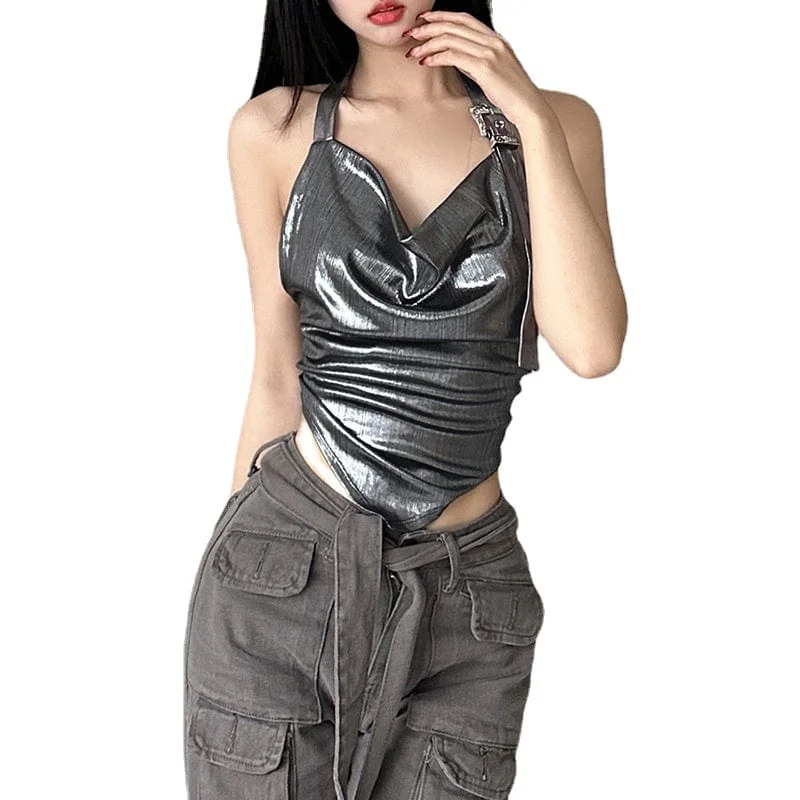 Women's Punk Ruched Glistening Halterneck Bustier