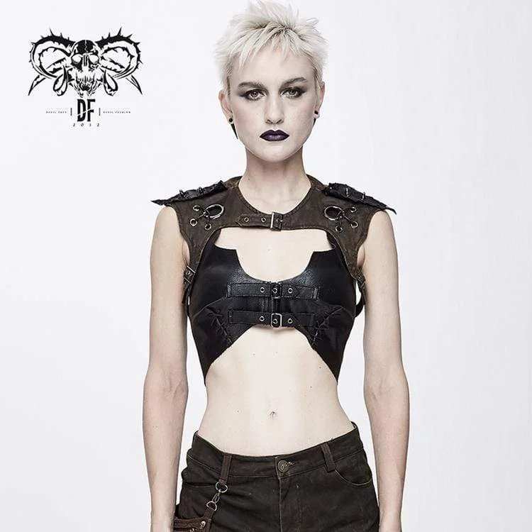 Women's Punk Straps Faux Leather Bustier Tops