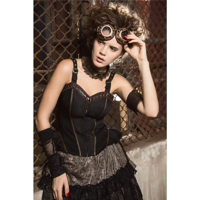 Women's Steampunk Ruffled Buckles Bustier with Choker