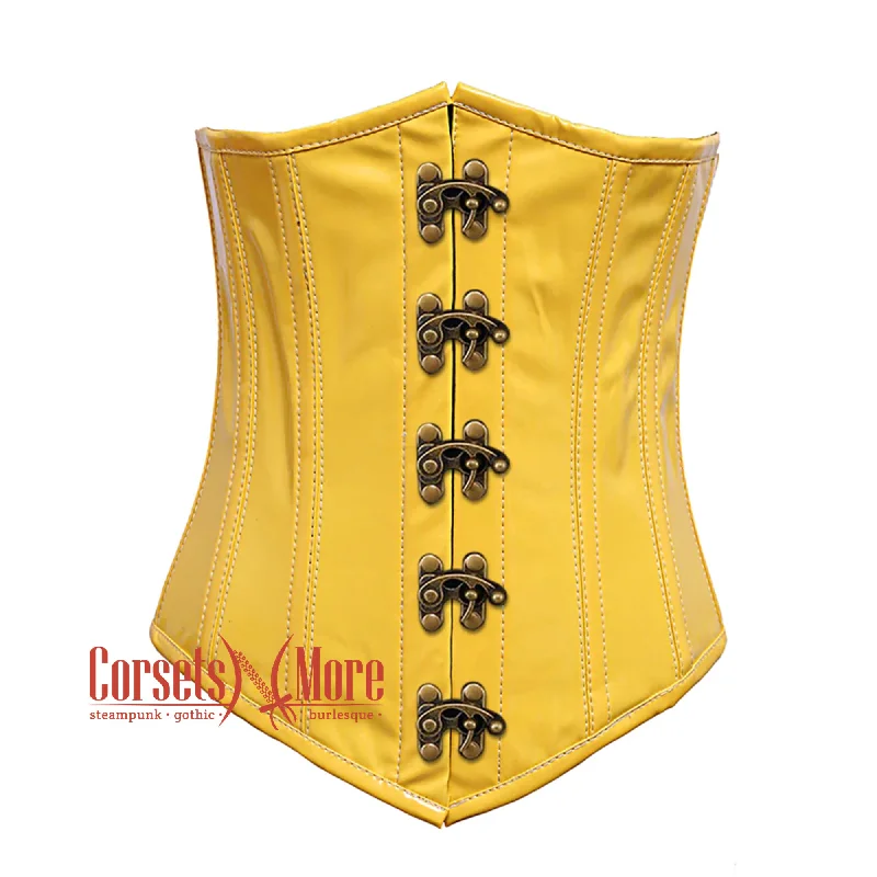 Yellow PVC Leather With Front Clasps Gothic Long Underbust Waist Training Corset