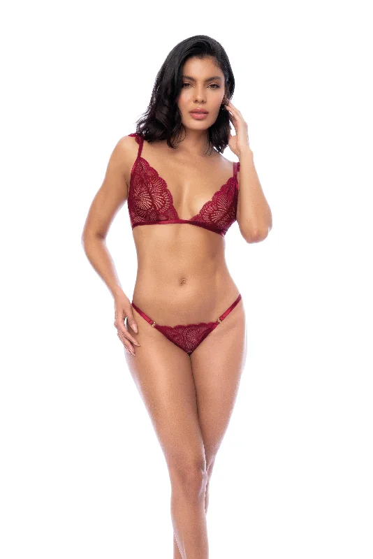 Red Wavy Lace Bralette & Thong Panty Lingerie