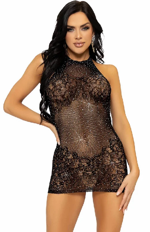 Black lingerie dress with rhinestones - Read My Lips