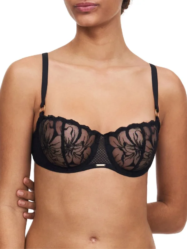 Fleurs Half Cup Balcony Bra - Black