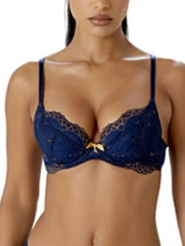 Superboost Lace Padded Plunge Bra - Midnight Blue/Gold