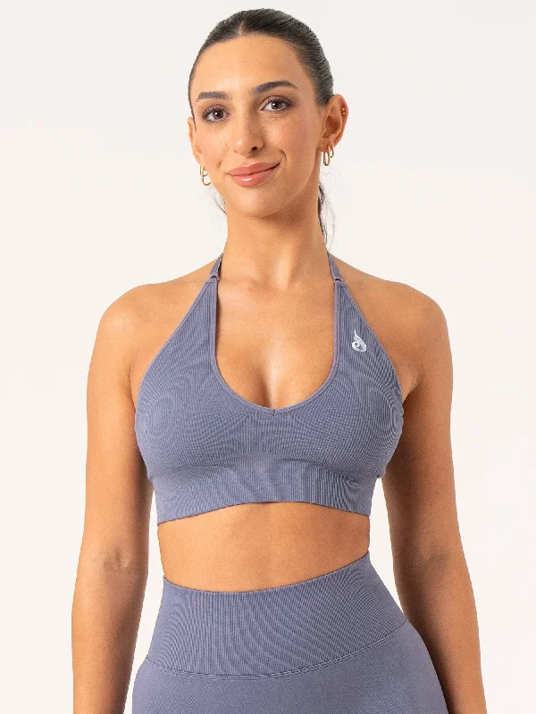 Lift Rib Seamless Halter Sports Bra - Slate Blue